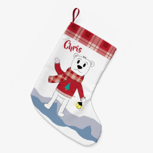 Stocking with faux plaid border and polar bear