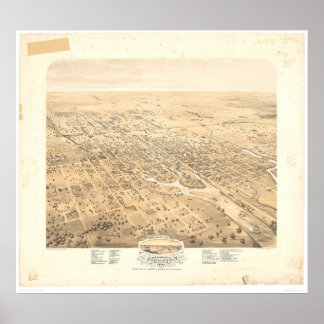 Stockton, CA Panoramic Map 1870 (1667A)-Unrestored Poster