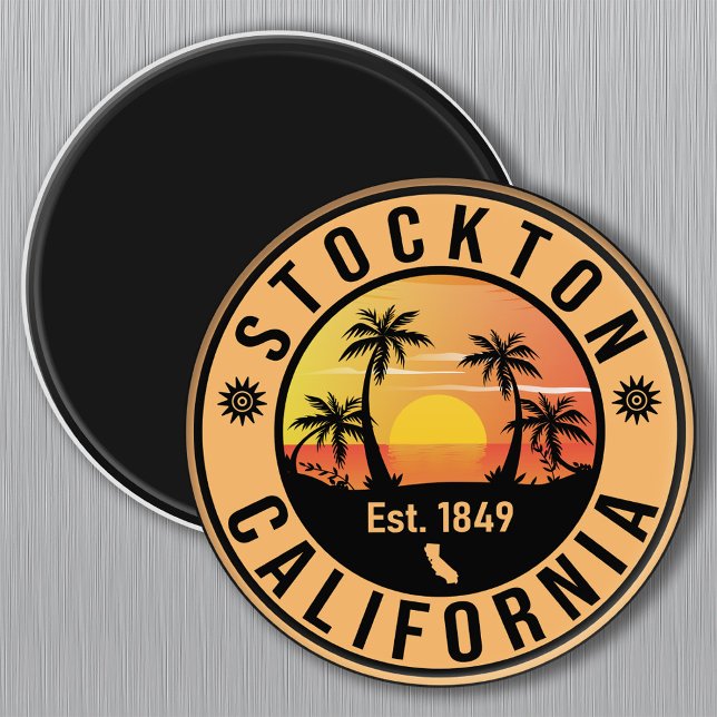Stockton California Retro Sunset Souvenirs Palm Magnet (Creator Uploaded)