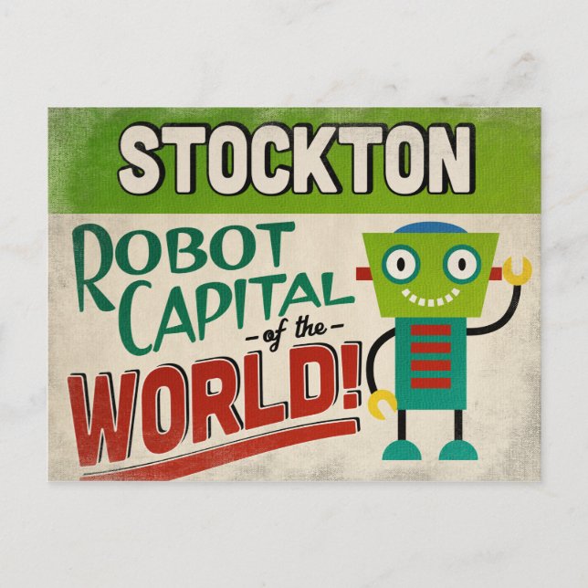 Stockton California Robot - Funny Vintage Postcard (Front)
