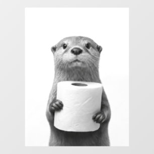 Stoic Otter Holding Toilet Paper Roll Black White