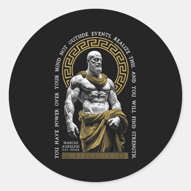 Stoic Philosophy Find Strength Marcus Aurelius Sto Classic Round Sticker (Front)