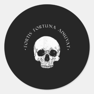 Stoic Philosophy Fortis Fortuna Adiuvat Skull Stoi Classic Round Sticker
