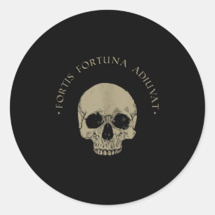 Stoic Philosophy Fortis Fortuna Adiuvat Skull Stoi Classic Round Sticker