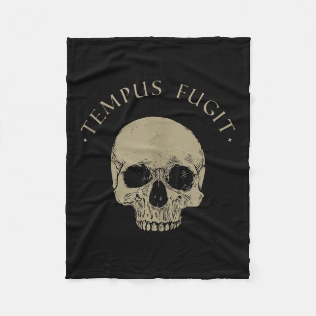 Stoic Philosophy Tempus Fugit Skull Stoicism Quote Fleece Blanket (Front)