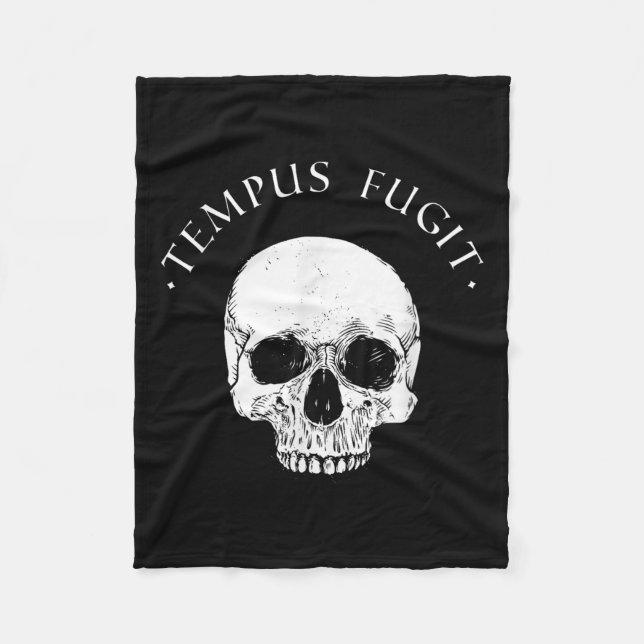 Stoic Philosophy Tempus Fugit Skull Stoicism Quote Fleece Blanket (Front)