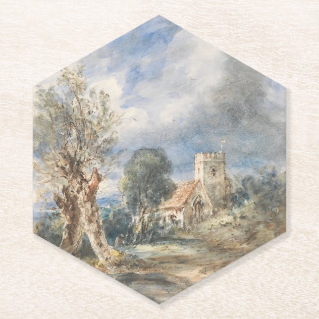 Stoke Poges Church (1834) John Constable Paper Coaster (Front)