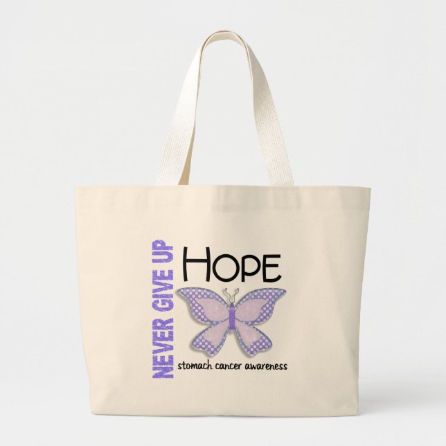 Stomach Cancer Never Give Up Hope Butterfly 4.1 Large Tote Bag (Front)