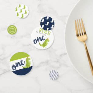 Stomp and Chomp Dinosaur First Birthday Green Dino Confetti