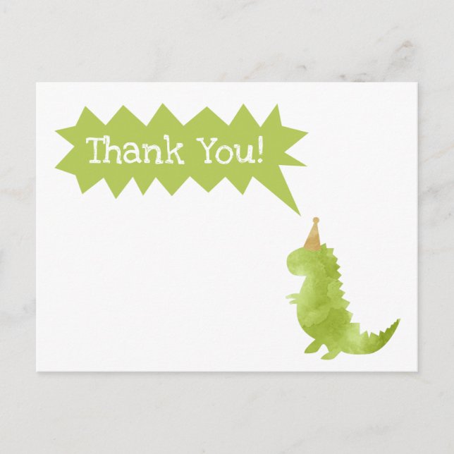 Stomp and Chomp Green Dinosaur Theme Thank You Holiday Postcard (Front)