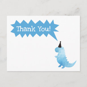 Stomp and Chomp Thank you Dinosaur Birthday Blue Postcard