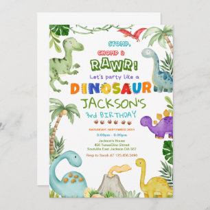 Stomp, Chomp and Roar! Dinosaur Birthday Party  Invitation