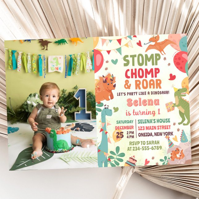 Stomp Chomp And Roar Dinosaur Birthday Photo Invitation (Creator Uploaded)