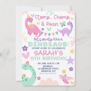 Stomp Chomp And Roar Dinosaur Kids Birthday Party Invitation