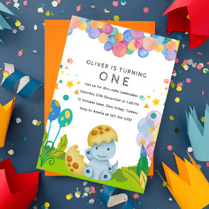 Stomp chomp Dinosaur 1st birthday  Invitation
