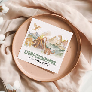 Stomp Chomp Rawr Boy Dinosaur 1st Birthday Party Napkin