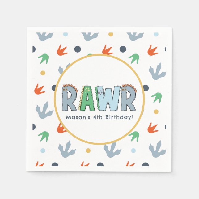 Stomp Chomp Rawr Dinosaur Birthday  Napkin (Front)
