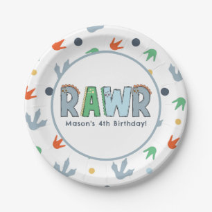 Stomp Chomp Rawr Dinosaur Birthday Paper Plate