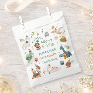 Stomp Chomp Rawr Dinosaur Boy 1st Birthday Paper Favour Bags