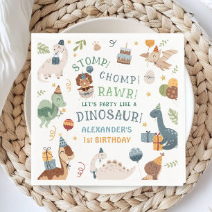Stomp Chomp Rawr Dinosaur Boy 1st Birthday Paper Napkin