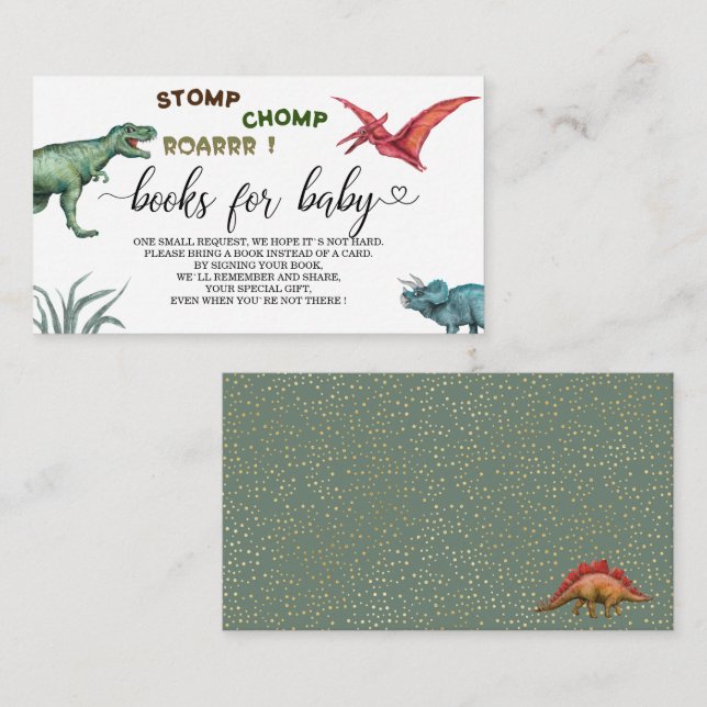 Stomp chomp roar baby shower books for baby enclosure card (Front/Back)