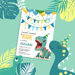 Stomp Chomp Roar Cute Tyrex Birthday Invitation