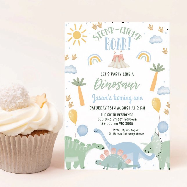 Stomp Chomp Roar Dino 1st Birthday Invitation (Creator Uploaded)