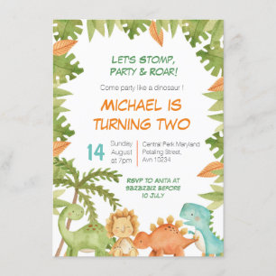 Stomp Chomp Roar Dino Birthday Invitation