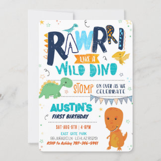 Stomp Chomp Roar Dinosaur Birthday Invitation