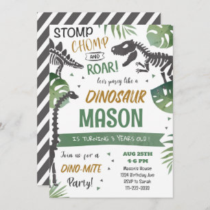 Stomp Chomp Roar Dinosaur Birthday Invitation