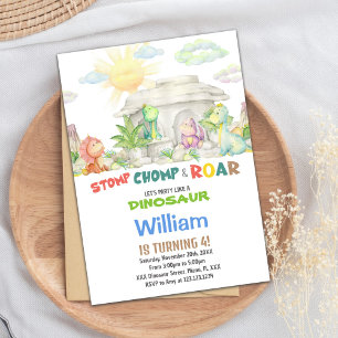 Stomp Chomp Roar Dinosaur Birthday Invitations