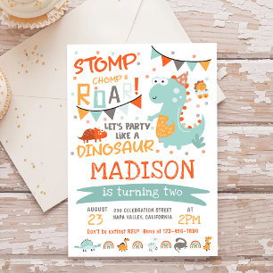 Stomp, Chomp & Roar Dinosaur Birthday Party Invitation