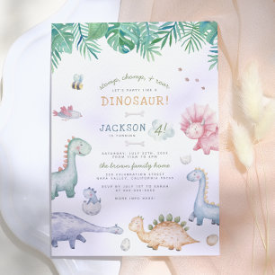 Stomp, Chomp & Roar Dinosaur Boys Birthday Party Invitation