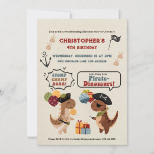 Stomp Chomp Roar Dinosaur Pirate Boy Birthday Invitation