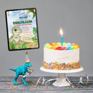 Stomp, Chomp, Roar, Dinosaur Watercolor Birthday Invitation