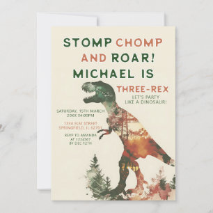 Stomp Chomp Roar T-Rex Dinosaur Boy 3rd Birthday Invitation