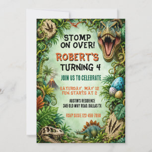 Stomp on Over Cute Dinosaur Birthday Party Invitation