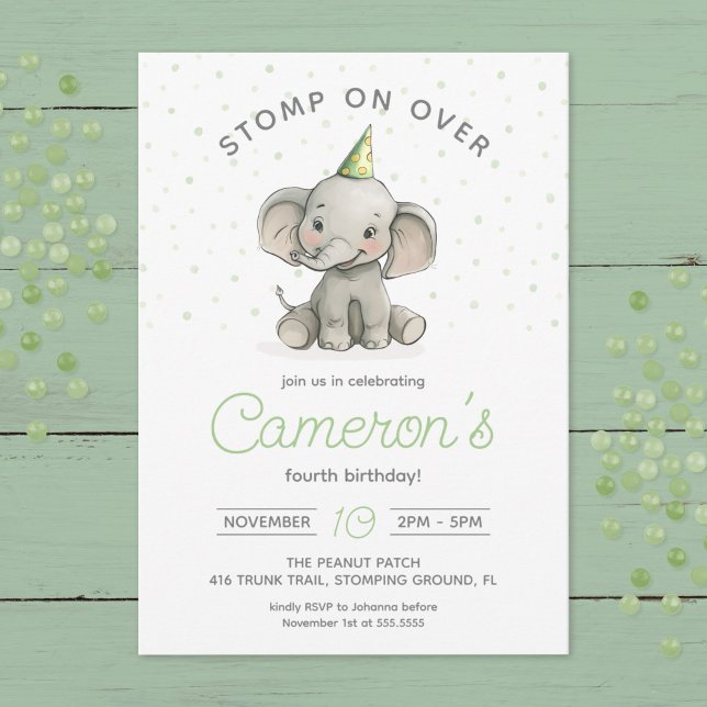 Stomp on Over, Cute Elephant kids birthday  Invitation (Creator Uploaded)