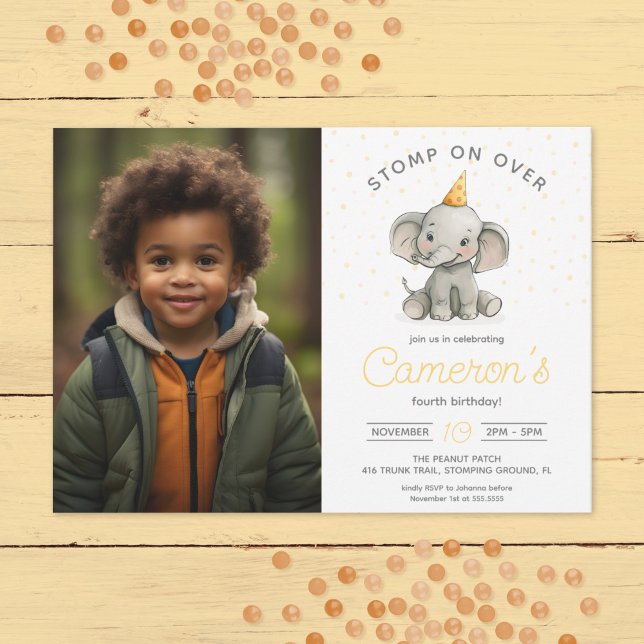 Stomp on Over, Cute Elephant kid's birthday photo Invitation (Creator Uploaded)