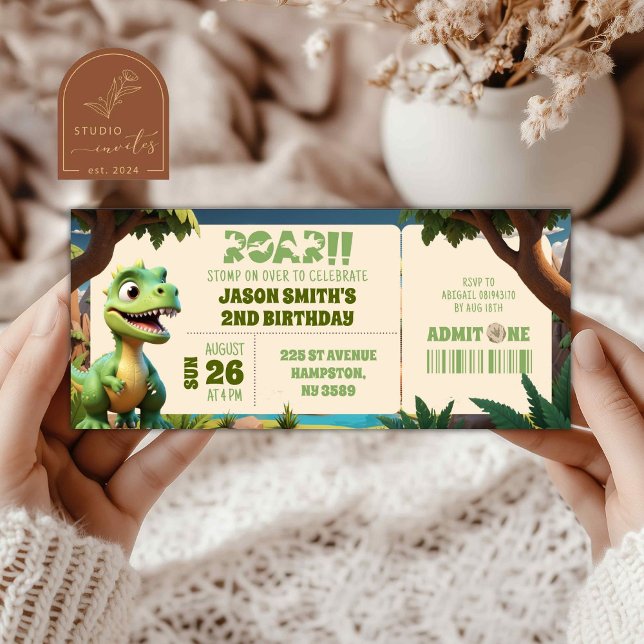 Stomp On Over Dinosaur Animals Birthday Ticket (Creator Uploaded)