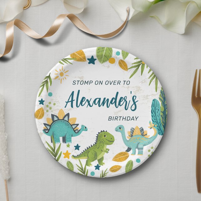 Stomp on Over Kids Dinosaur Birthday Party Paper Plate (Creator Uploaded)