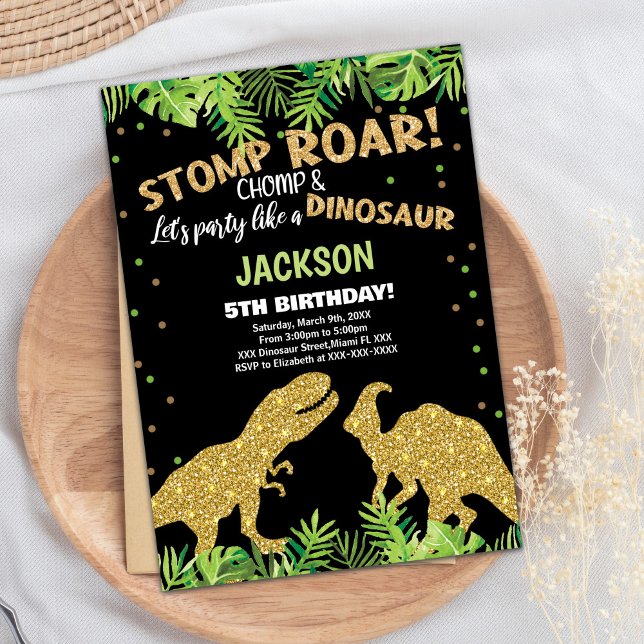 Stomp Roar Glitter Dinosaur Birthday Invitations (Stomp Roar Glitter Dinosaur Birthday Invitations)