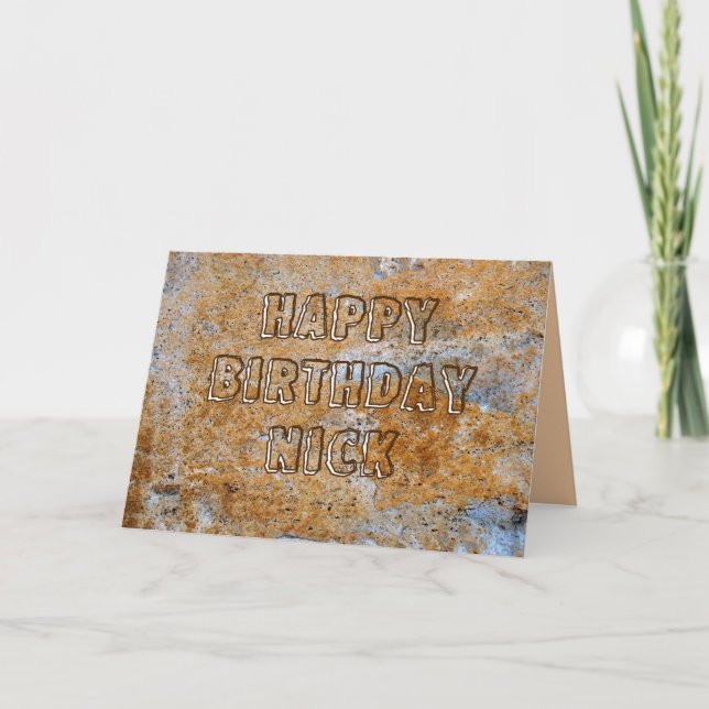 Stone Age Happy Birthday Nick Card (Front)