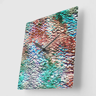 Stone base plastered with rustic mortar and splash square wall clock