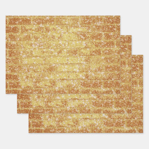 Stone Brick Texture Gold Glitter Decoupage Wrapping Paper Sheet