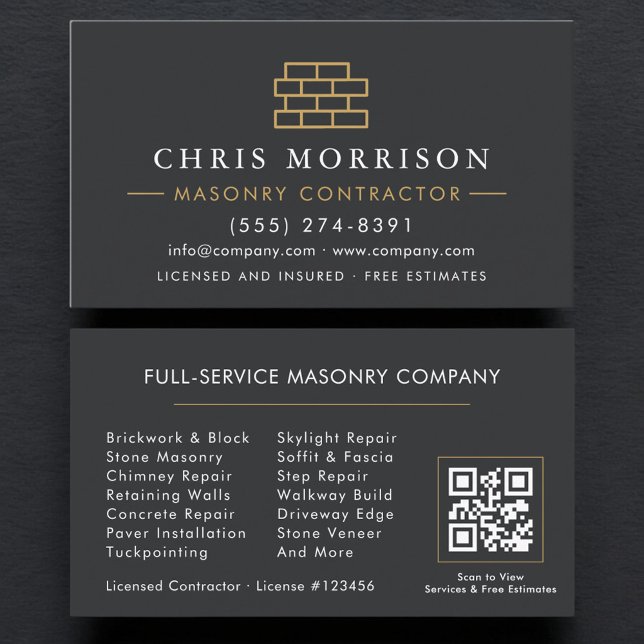 Stone Bricklayer Masonry Mason QR Code Business Card (Creator Uploaded)