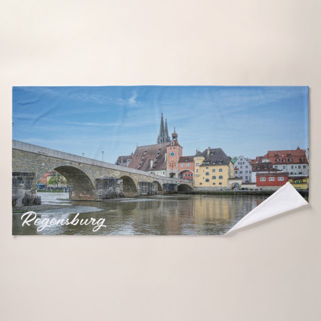 Stone Bridge in Regensburg, Germany Bath Towel (Bath Towel)