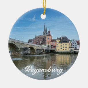 Stone Bridge in Regensburg, Germany Ceramic Tree Decoration