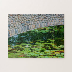 Stone Bridge Lilypads Watercolor Painting Jigsaw Puzzle
