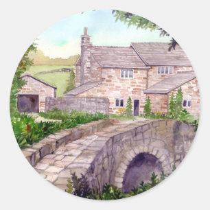 Stone Bridge Watercolor Painting Classic Round Sticker